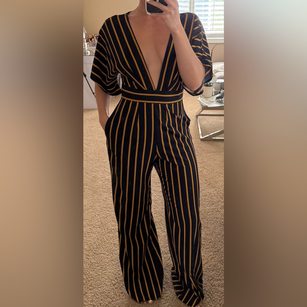 Windsor Navy Blue and Gold Striped Jumpsuit